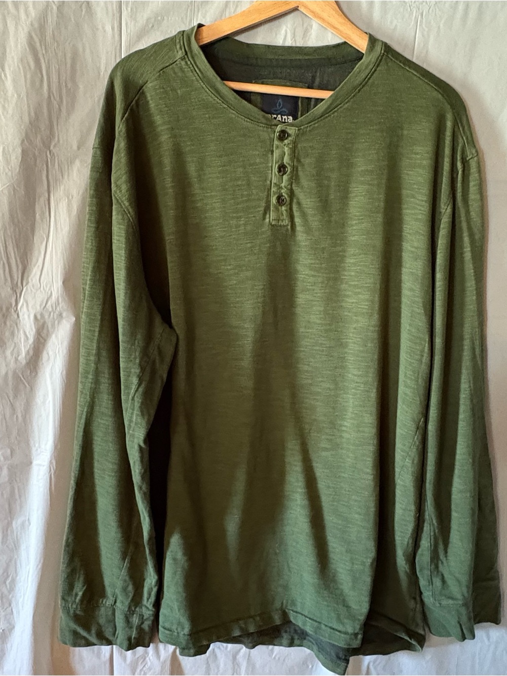 Prana Long Sleeve Pullover Henley Shirt‎ Mens XXL Green Organic Cotton Preppy